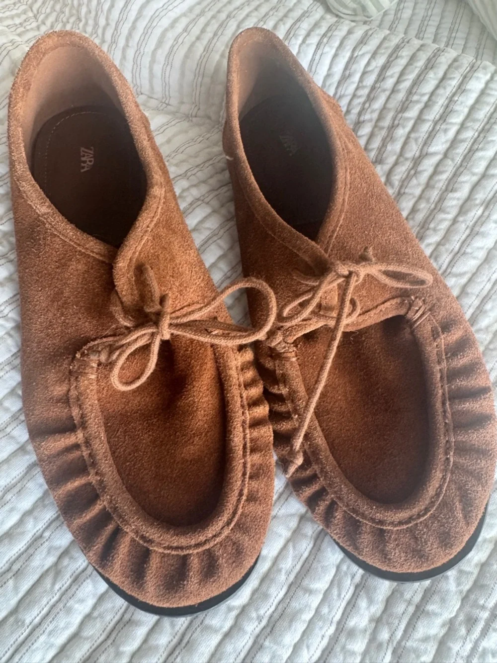 Zara Brown Suede Bow Moccasin Flats - Picture 4 of 5